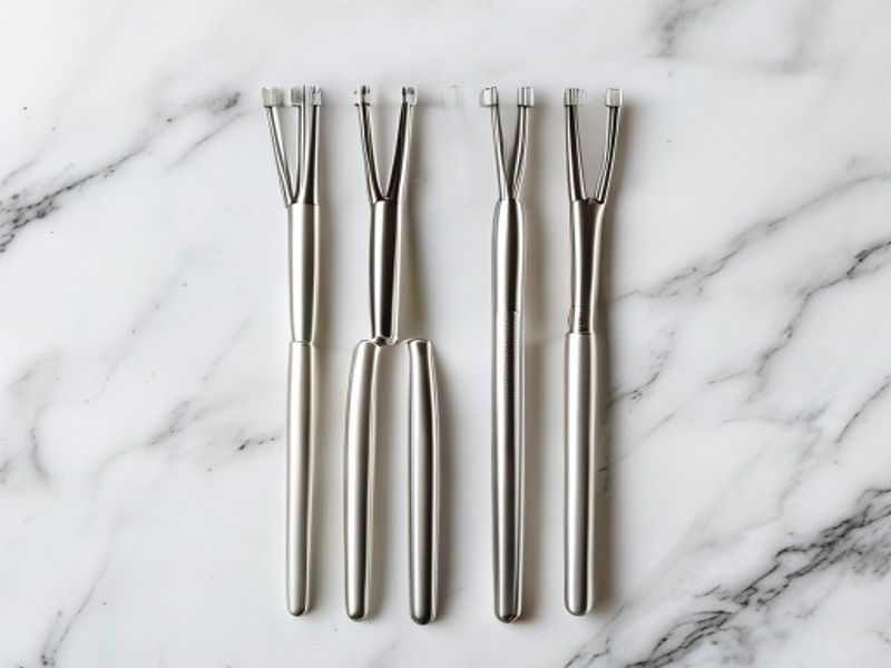 Professional lash tweezers and tools used at a reputable salon